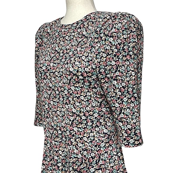 Paquette Petite Vintage 80s Puff Sleeve Ditsy Floral Midi Dress Size 10P - Picture 7 of 13